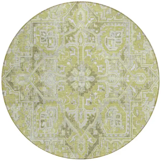 Artichoke Green Round Oriental Washable Non Skid Indoor Outdoor Area Rug Photo 6