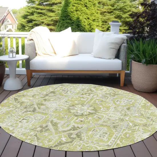 8' Round Artichoke Green Round Oriental Washable Non Skid Indoor Outdoor Area Rug Photo 5