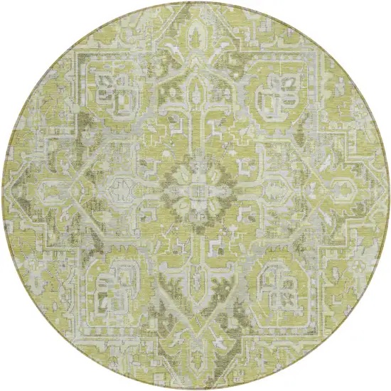 Artichoke Green Round Oriental Washable Non Skid Indoor Outdoor Area Rug Photo 2