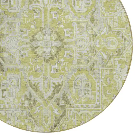 Artichoke Green Round Oriental Washable Non Skid Indoor Outdoor Area Rug Photo 5