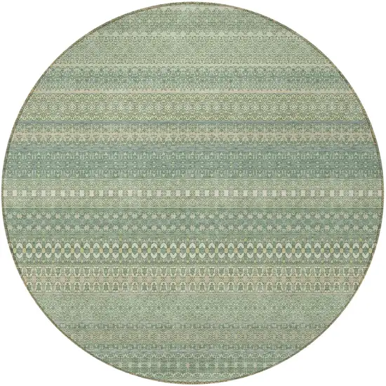 8' Round Artichoke Green Round Striped Washable Non Skid Indoor Outdoor Area Rug Photo 4