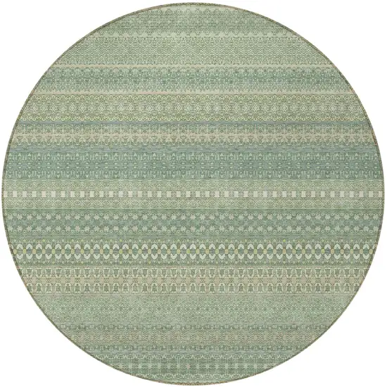 Artichoke Green Round Striped Washable Non Skid Indoor Outdoor Area Rug Photo 5