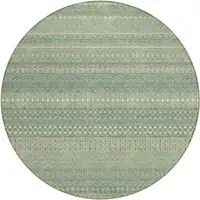 Photo of 8' Round Artichoke Green Round Striped Washable Non Skid Indoor Outdoor Area Rug