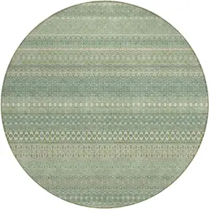 Photo of 8' Round Artichoke Green Round Striped Washable Non Skid Indoor Outdoor Area Rug