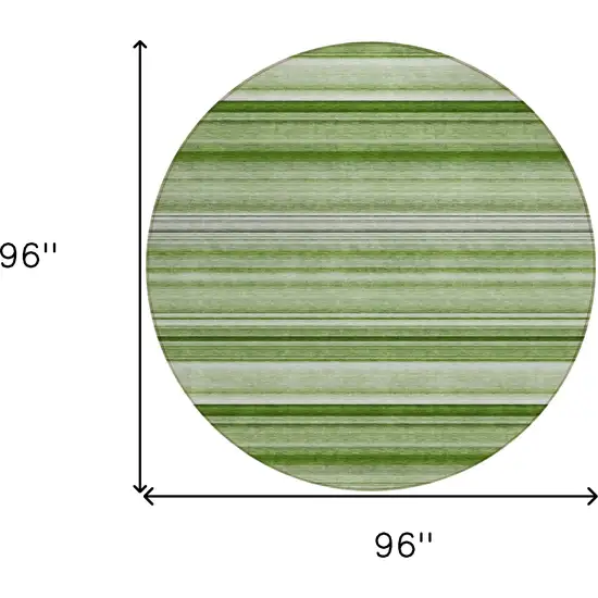 Artichoke Green Round Striped Washable Indoor Outdoor Area Rug Photo 3