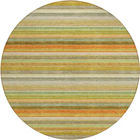 8' Round Artichoke Green Round Striped Washable Non Skid Indoor Outdoor Area Rug Photo 2