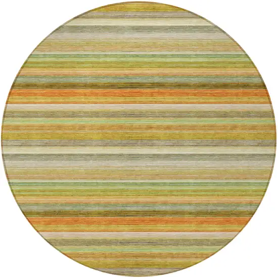 Artichoke Green Round Striped Washable Non Skid Indoor Outdoor Area Rug Photo 4