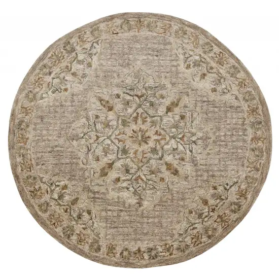 4' Round Beige Distressed Medallion Area Rug Photo 1