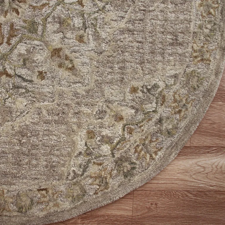 4' Round Beige Distressed Medallion Area Rug Photo 4