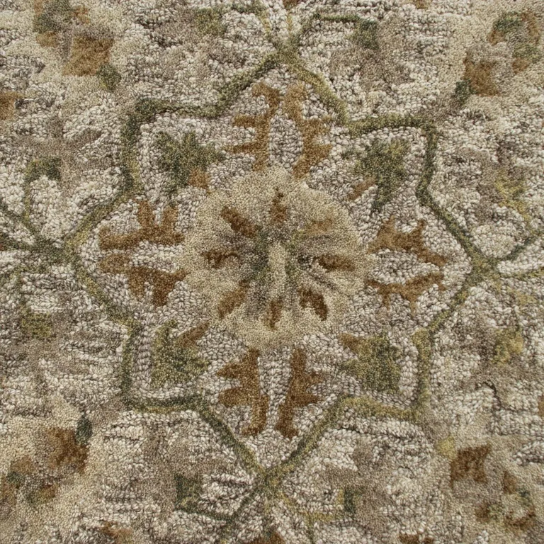 6' Round Beige Distressed Medallion Area Rug Photo 2