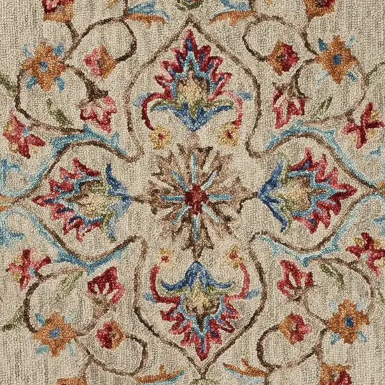 4' Round Beige Floral Medallion Area Rug Photo 2