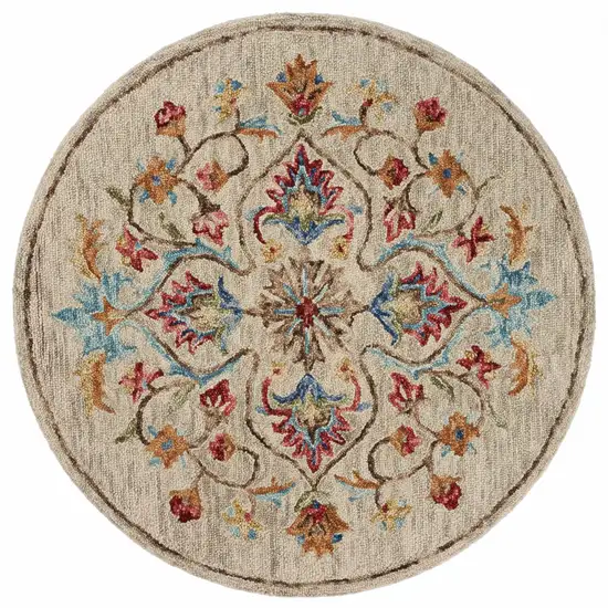 4' Round Beige Floral Medallion Area Rug Photo 1