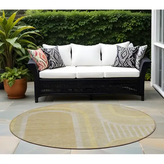 Beige Round Abstract Washable Indoor Outdoor Area Rug Photo 1