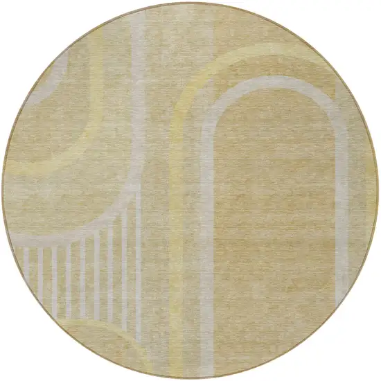 8' Round Beige Round Abstract Washable Non Skid Indoor Outdoor Area Rug Photo 3