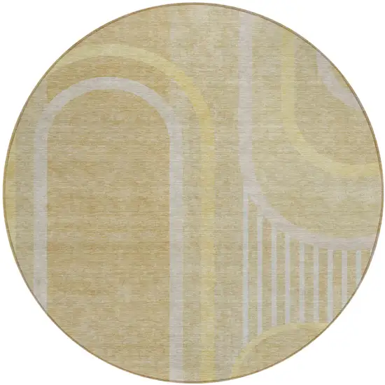 Beige Round Abstract Washable Indoor Outdoor Area Rug Photo 2