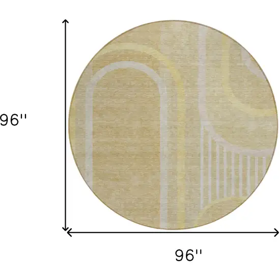 Beige Round Abstract Washable Indoor Outdoor Area Rug Photo 3