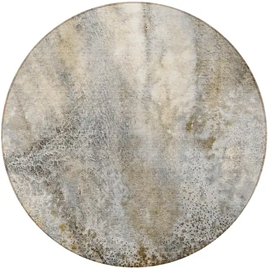 Beige Round Abstract Washable Non Skid Indoor Outdoor Area Rug Photo 4