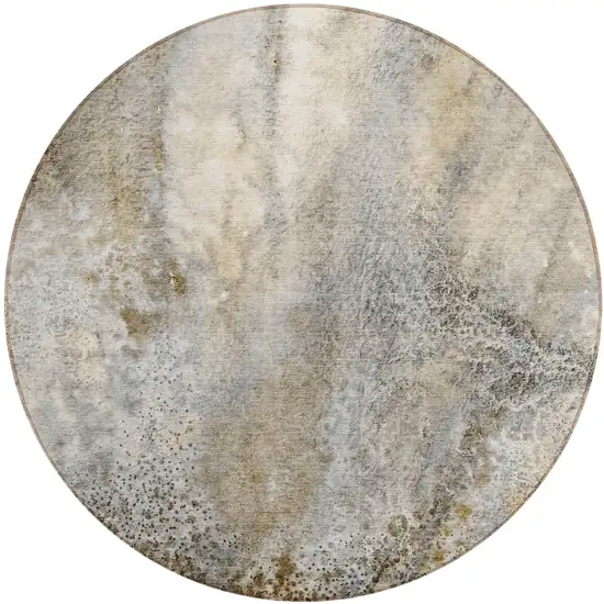 Beige Round Abstract Washable Non Skid Indoor Outdoor Area Rug Photo 2