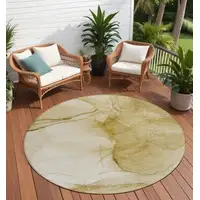 Photo of 8' Round Beige Round Abstract Washable Non Skid Indoor Outdoor Area Rug