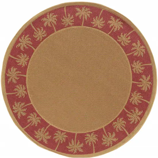 8' Round Beige Round Stain Resistant Indoor Outdoor Area Rug Photo 1