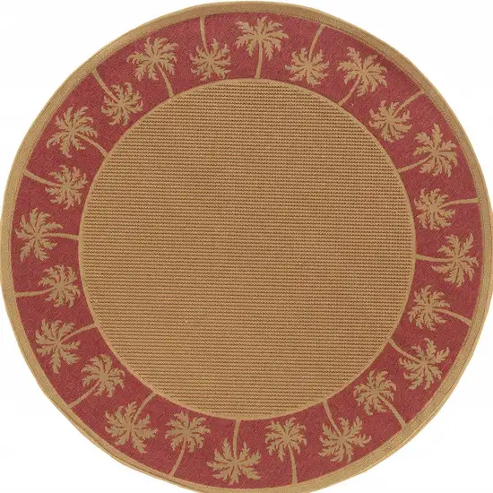 8' Round Beige Round Stain Resistant Indoor Outdoor Area Rug Photo 4