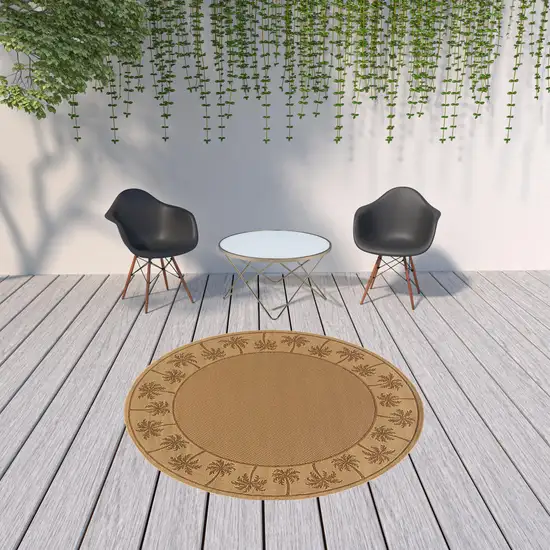 8' Round Beige Round Stain Resistant Indoor Outdoor Area Rug Photo 2