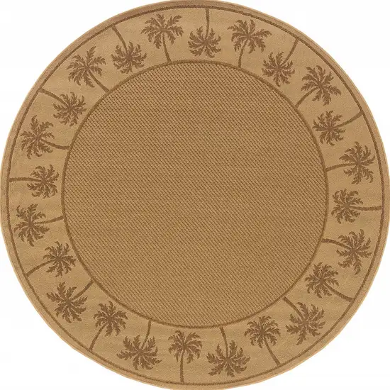 8' Round Beige Round Stain Resistant Indoor Outdoor Area Rug Photo 4