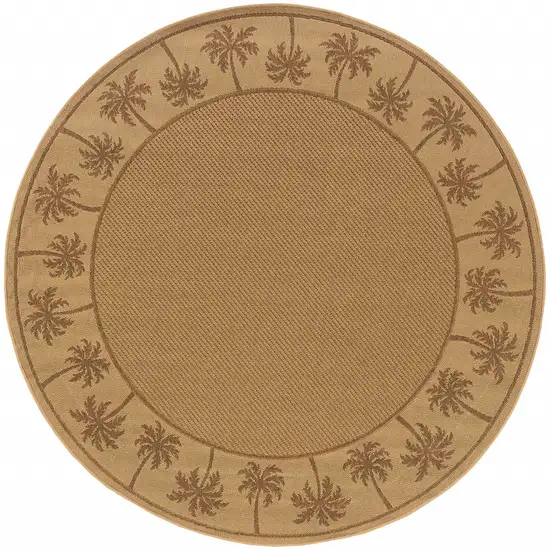 8' Round Beige Round Stain Resistant Indoor Outdoor Area Rug Photo 1