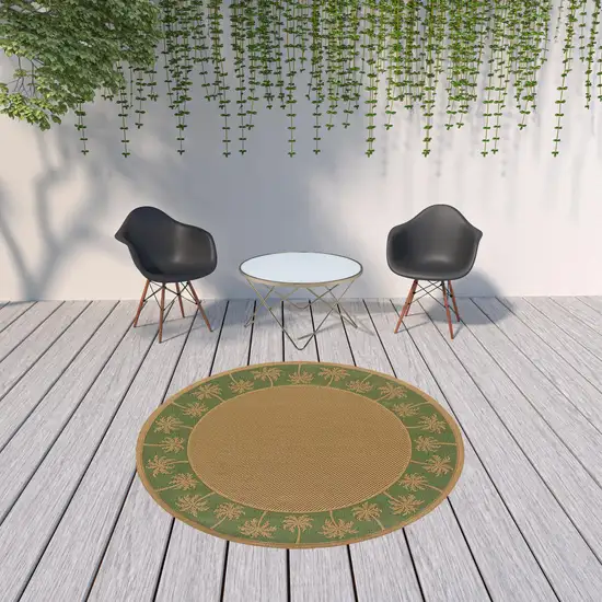 8' Round Beige Round Stain Resistant Indoor Outdoor Area Rug Photo 2