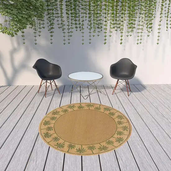 8' Round Beige Round Stain Resistant Indoor Outdoor Area Rug Photo 2