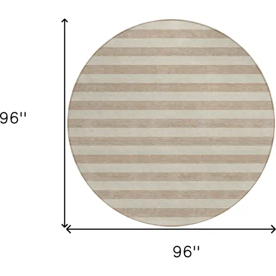 8' Round Beige Round Striped Washable Non Skid Indoor Outdoor Area Rug Photo 3