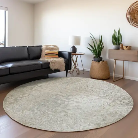 8' Round Beige Round Washable Non Skid Indoor Outdoor Area Rug Photo 9