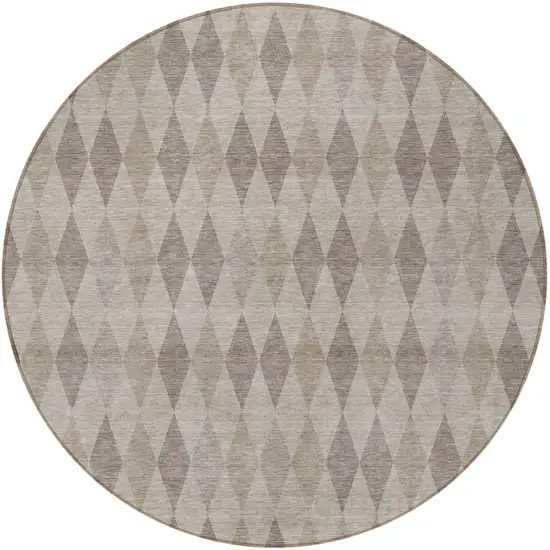 Beige Taupe and Brown Round Geometric Washable Non Skid Indoor Outdoor Area Rug Photo 4