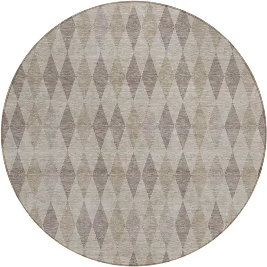 8' Round Beige Taupe and Brown Round Geometric Washable Non Skid Indoor Outdoor Area Rug Photo 2