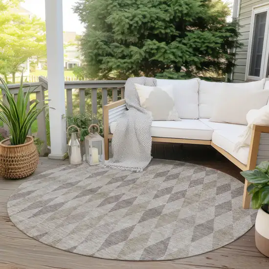 Beige Taupe and Brown Round Geometric Washable Non Skid Indoor Outdoor Area Rug Photo 8