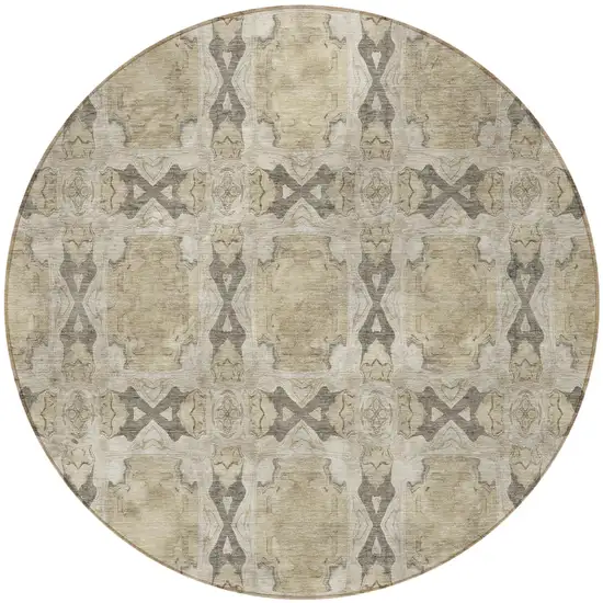 Beige and Gray Round Floral Medallion Washable Non Skid Indoor Outdoor Area Rug Photo 4