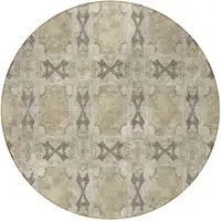 Photo of 8' Round Beige and Gray Round Floral Medallion Washable Non Skid Indoor Outdoor Area Rug