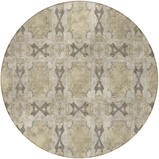 8' Round Beige and Gray Round Floral Medallion Washable Non Skid Indoor Outdoor Area Rug Photo 5