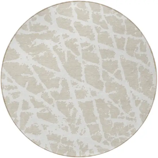 8' Round Beige and Ivory Round Abstract Washable Non Skid Indoor Outdoor Area Rug Photo 4