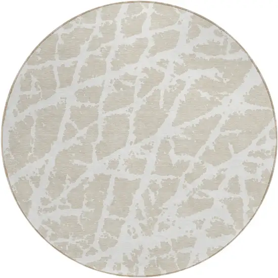 8' Round Beige and Ivory Round Abstract Washable Non Skid Indoor Outdoor Area Rug Photo 2