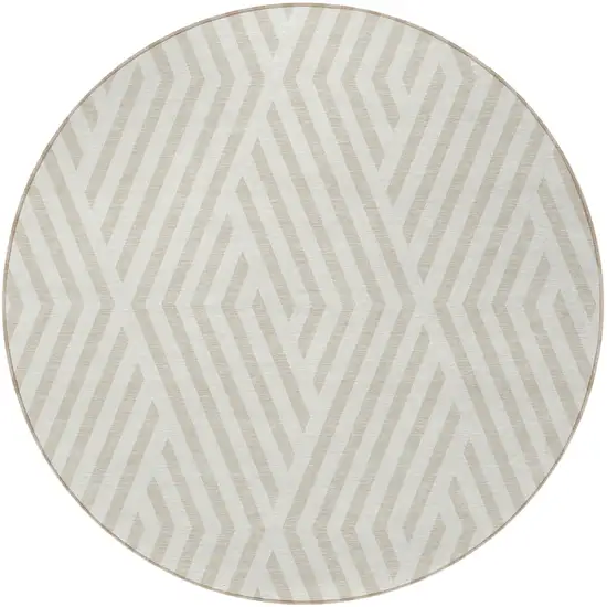 8' Round Beige and Ivory Round Geometric Washable Non Skid Indoor Outdoor Area Rug Photo 4