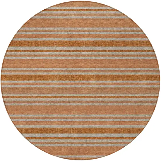 Beige and Orange Round Striped Washable Non Skid Indoor Outdoor Area Rug Photo 4