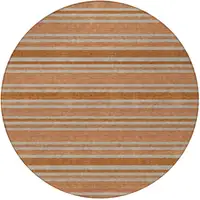 Photo of 8' Round Beige and Orange Round Striped Washable Non Skid Indoor Outdoor Area Rug