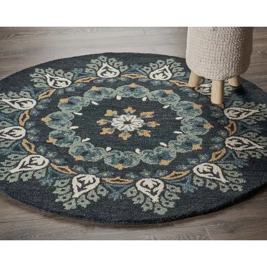 4' Round Black Floral Paradise Area Rug Photo 6