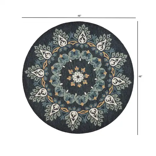 4' Round Black Floral Paradise Area Rug Photo 7