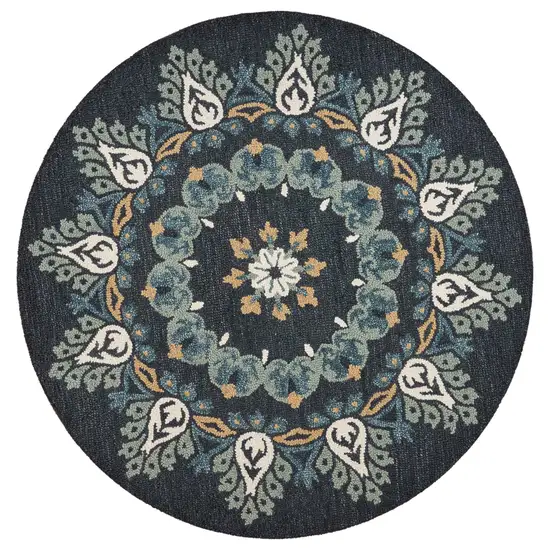 4' Round Black Floral Paradise Area Rug Photo 1