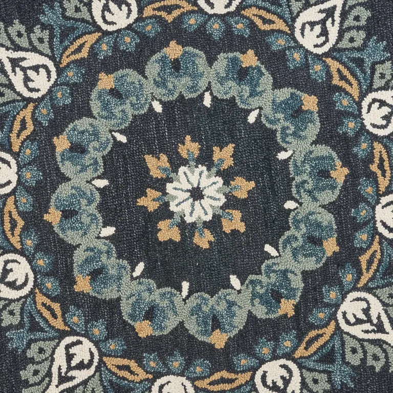 4' Round Black Floral Paradise Area Rug Photo 2