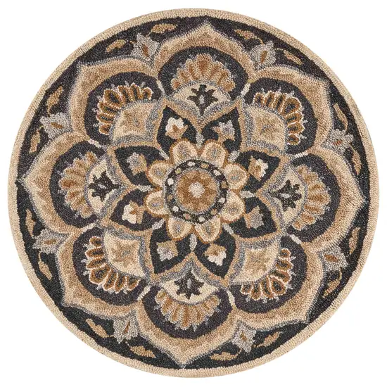 4' Round Black Flower Blossom Area Rug Photo 1