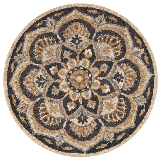 4' Round Black Flower Blossom Area Rug Photo 11