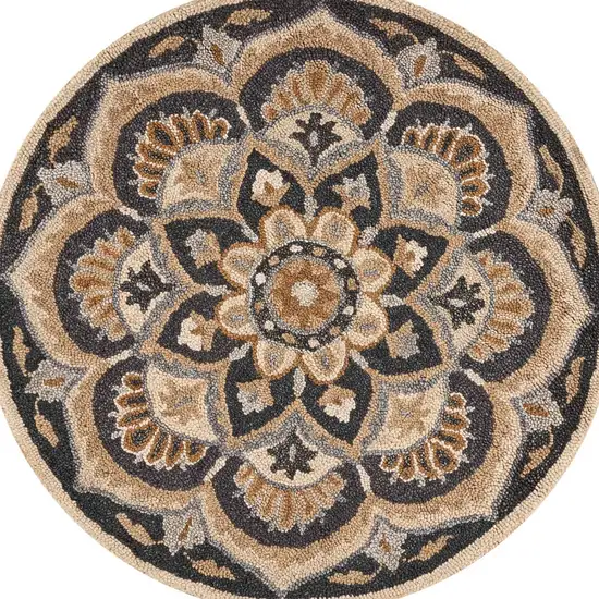 4' Round Black Flower Blossom Area Rug Photo 10